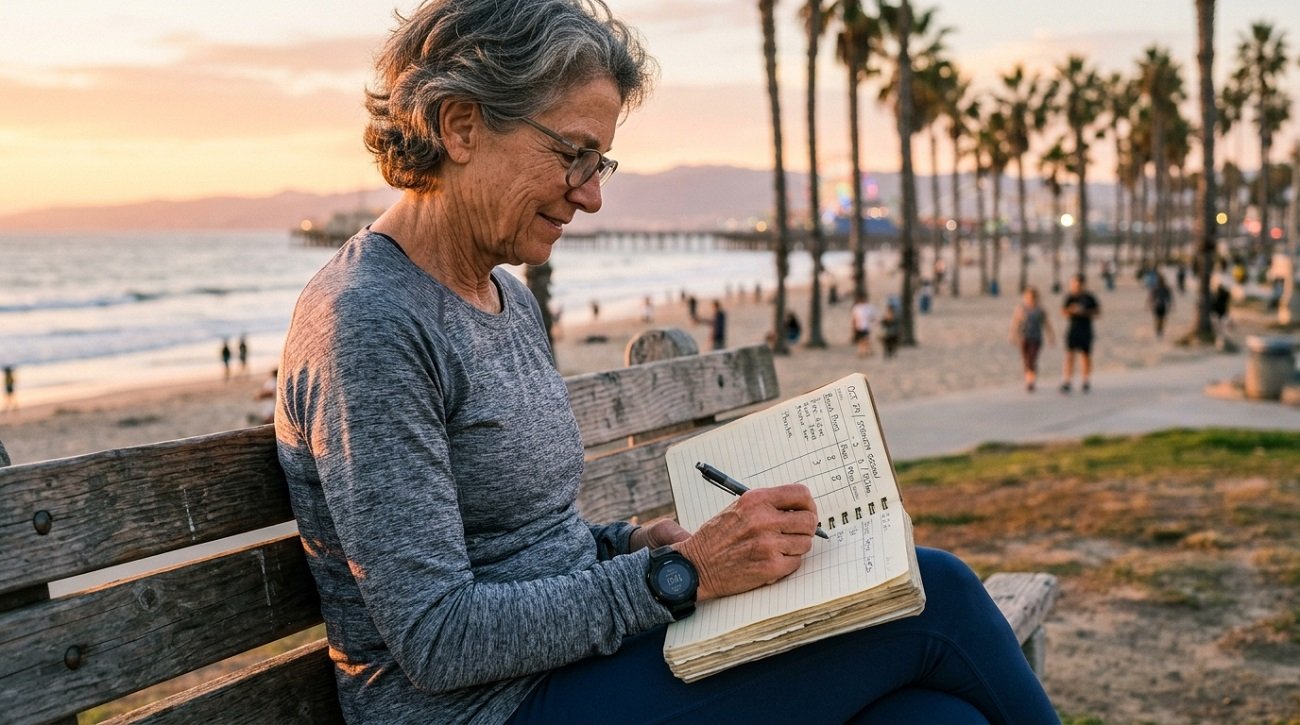 Tracking fitness progress in a journal to successfully build muscle after 50